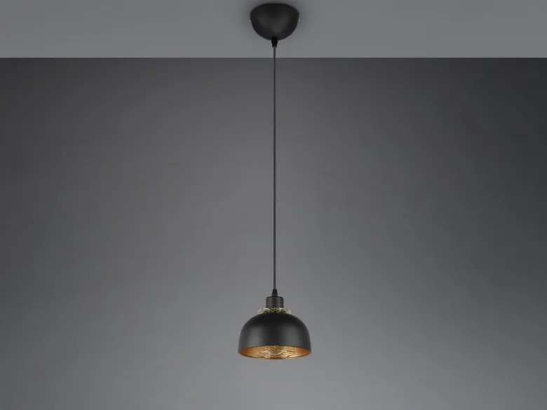 Pendelleuchte PUNCH 1-flammig Metall Schwarz Gold mit Drahtgeflecht, Ø 18cm