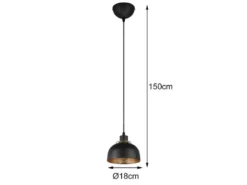 Pendelleuchte PUNCH 1-flammig Metall Schwarz Gold mit Drahtgeflecht, Ø 18cm