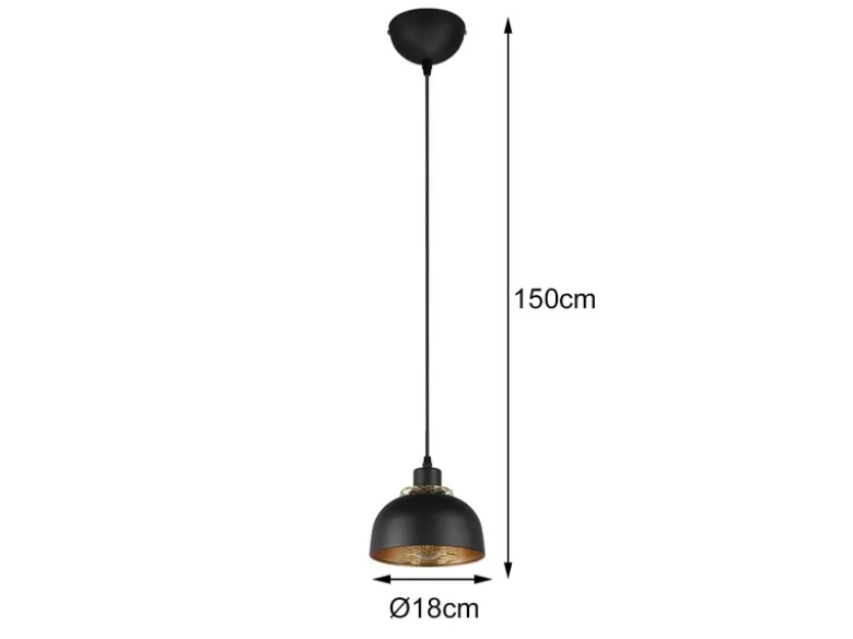 Pendelleuchte PUNCH 1-flammig Metall Schwarz Gold mit Drahtgeflecht, Ø 18cm