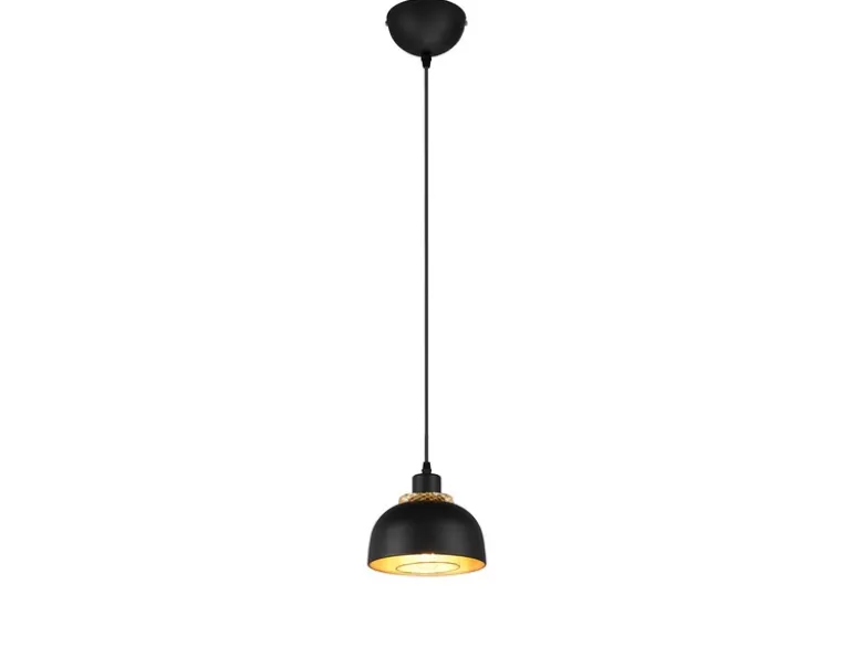 Pendelleuchte PUNCH 1-flammig Metall Schwarz Gold mit Drahtgeflecht, Ø 18cm