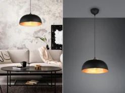 Pendelleuchte PUNCH 1-flammig Metall Schwarz Gold mit Drahtgeflecht, Ø 35cm