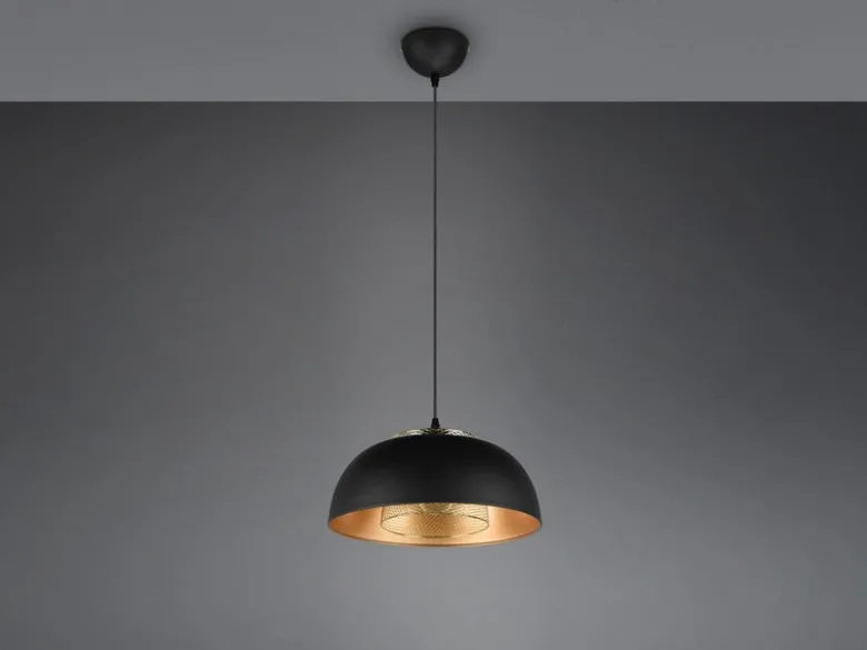Pendelleuchte PUNCH 1-flammig Metall Schwarz Gold mit Drahtgeflecht, Ø 35cm