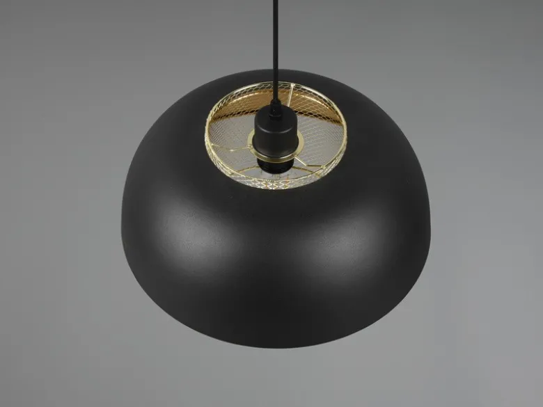 Pendelleuchte PUNCH 1-flammig Metall Schwarz Gold mit Drahtgeflecht, Ø 35cm