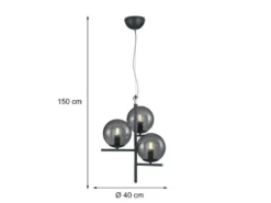 Pendelleuchte PURE 3-flammig in Schwarz mit Glaskugeln aus Rauchglas, Ø 40cm
