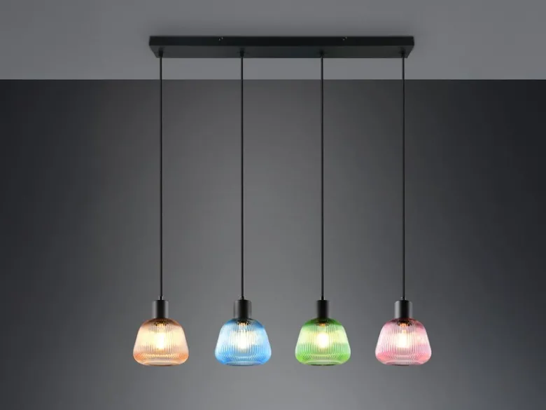Pendelleuchte QUENYA mit Glasschirmen Bunt 4-flammig, Breite 90cm