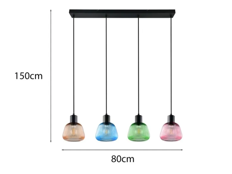 Pendelleuchte QUENYA mit Glasschirmen Bunt 4-flammig, Breite 90cm