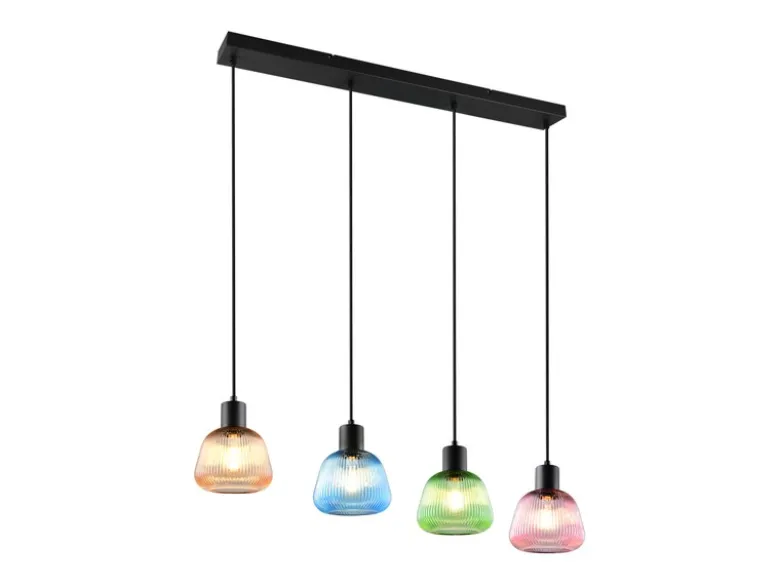 Pendelleuchte QUENYA mit Glasschirmen Bunt 4-flammig, Breite 90cm