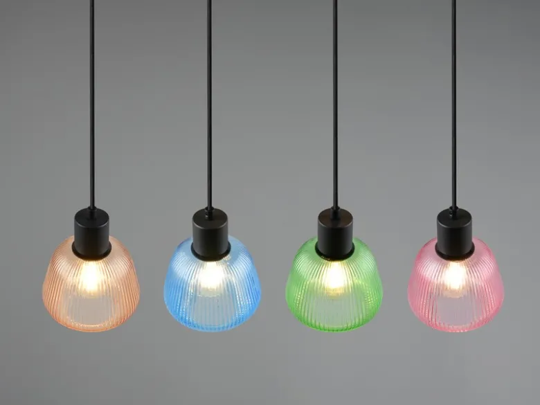 Pendelleuchte QUENYA mit Glasschirmen Bunt 4-flammig, Breite 90cm