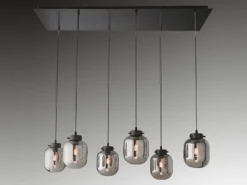 Pendelleuchte REGI mehrflammig mit 6 Glaskugeln aus Rauchglas, Breite 115cm