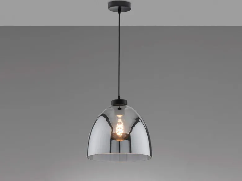 Pendelleuchte REN einflammig Lampenschirm Rauchglas Schwarz, Ø 28cm