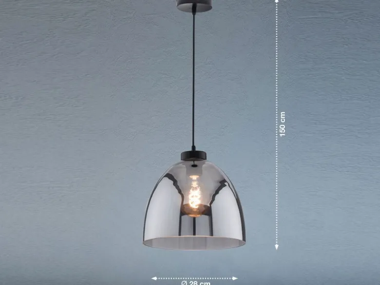 Pendelleuchte REN einflammig Lampenschirm Rauchglas Schwarz, Ø 28cm