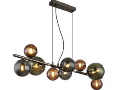 Pendelleuchte RIHA Anthrazit 9-flammig mit bunten Glaskugeln, Breite 86cm
