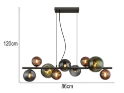 Pendelleuchte RIHA Anthrazit 9-flammig mit bunten Glaskugeln, Breite 86cm