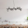 Pendelleuchte RIHA Schwarz 9-flammig mit Glaskugeln Rauchglas, Breite 87cm