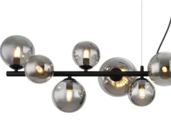 Pendelleuchte RIHA Schwarz 13-flammig mit Glaskugeln Rauchglas, Breite 120cm