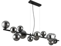 Pendelleuchte RIHA Schwarz 13-flammig mit Glaskugeln Rauchglas, Breite 120cm