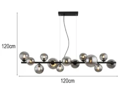 Pendelleuchte RIHA Schwarz 13-flammig mit Glaskugeln Rauchglas, Breite 120cm