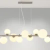 Pendelleuchte RIHA Silber 9-flammig mit Glaskugeln Opalglas Weiß, Breite 87cm