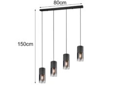 Pendelleuchte ROBIN 4-flammig mit Rauchglas & Metall Schwarz, Breite 80cm