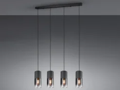 Pendelleuchte ROBIN 4-flammig mit Rauchglas & Metall Schwarz, Breite 80cm