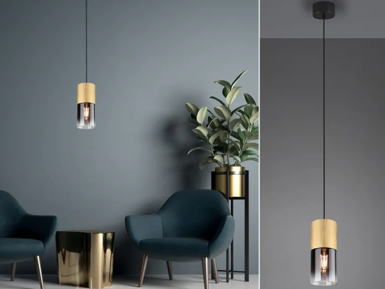 Pendelleuchte ROBIN 1-flammig Messing matt mit Rauchglas Schirm, Ø 10cm