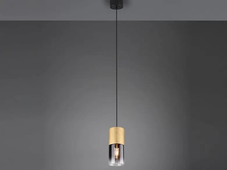 Pendelleuchte ROBIN 1-flammig Messing matt mit Rauchglas Schirm, Ø 10cm