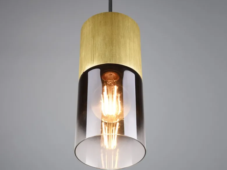Pendelleuchte ROBIN 1-flammig Messing matt mit Rauchglas Schirm, Ø 10cm