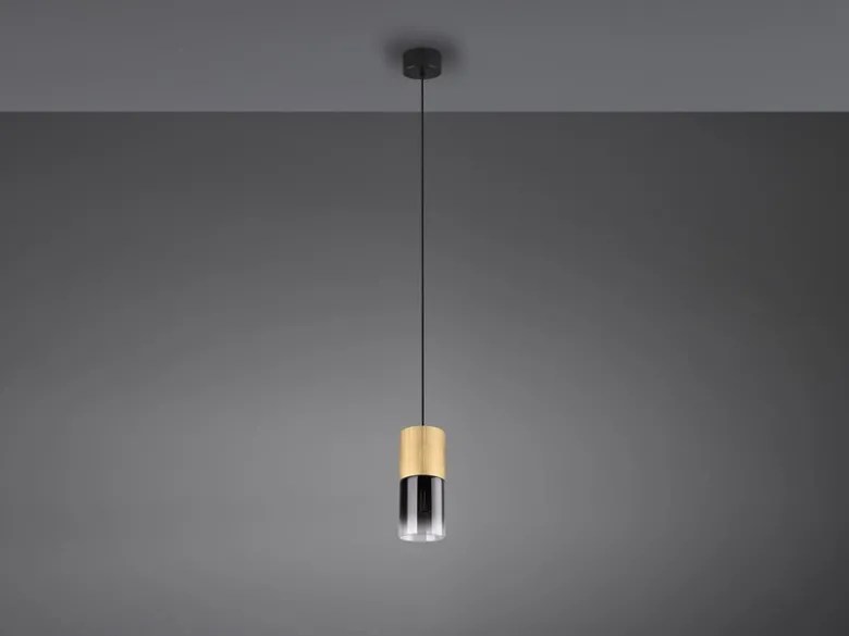 Pendelleuchte ROBIN 1-flammig Messing matt mit Rauchglas Schirm, Ø 10cm