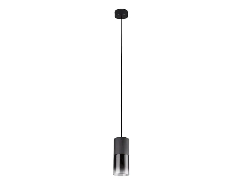 Pendelleuchte ROBIN mit Rauchglas 1-flammig Metall Schwarz, Ø 10cm