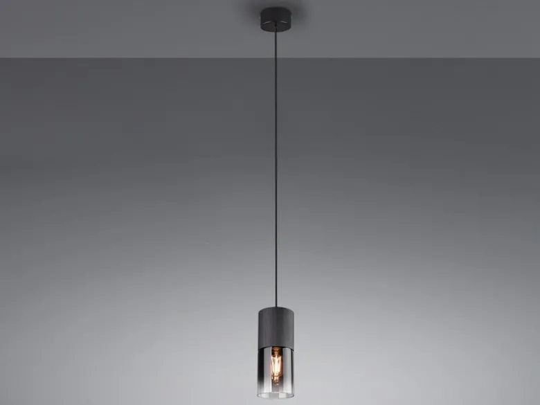 Pendelleuchte ROBIN mit Rauchglas 1-flammig Metall Schwarz, Ø 10cm