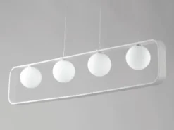 Pendelleuchte ROXY 4-flammig Weiß mit Glaskugeln in Opalweiß, Breite 100cm