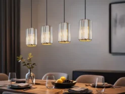 Pendelleuchte RUN 4-flammig mit Rauchglas Kristall, Breite 88cm