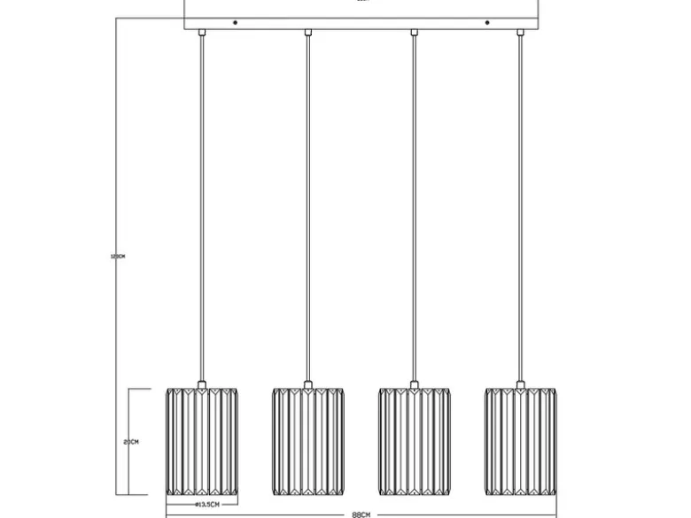 Pendelleuchte RUN 4-flammig mit Rauchglas Kristall, Breite 88cm
