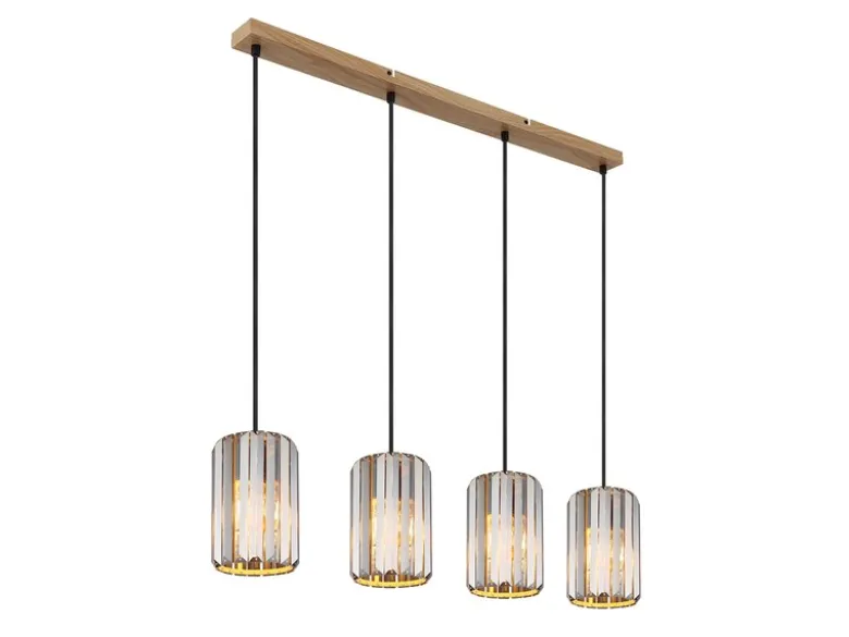 Pendelleuchte RUN 4-flammig mit Rauchglas Kristall, Breite 88cm