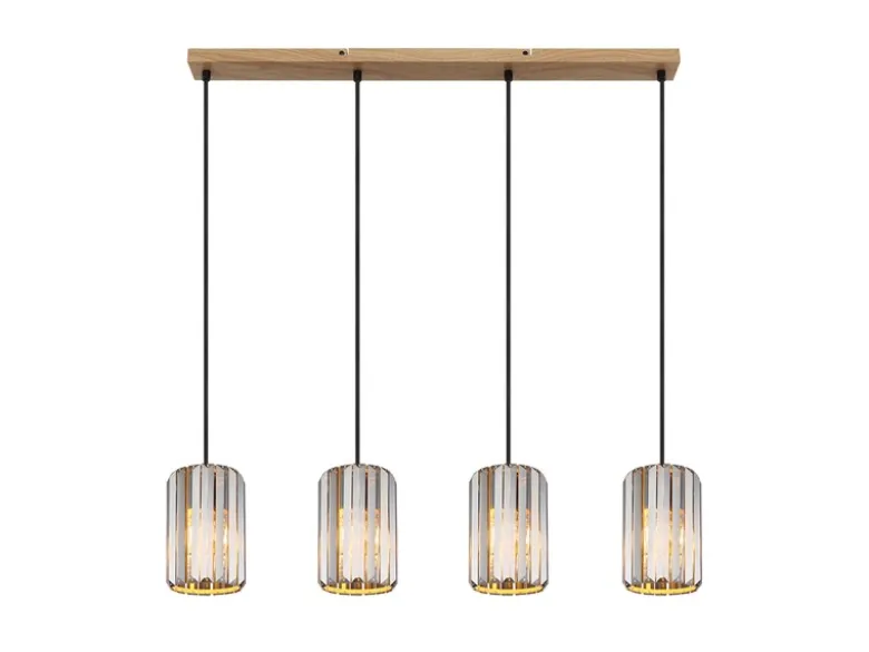 Pendelleuchte RUN 4-flammig mit Rauchglas Kristall, Breite 88cm