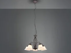 Pendelleuchte RUSTICA 5-flammig in Rostoptik mit Glasschirmen, Ø 60cm