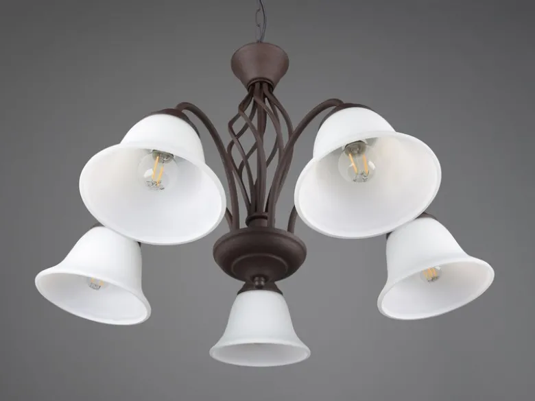 Pendelleuchte RUSTICA 5-flammig in Rostoptik mit Glasschirmen, Ø 60cm