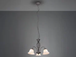 Pendelleuchte RUSTICA 3-flammig in Rostoptik mit Glasschirmen, Ø 55cm