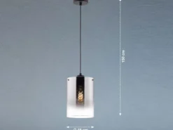 Pendelleuchte SAMU einflammig Schwarz mit Rauchglas, Ø 18cm