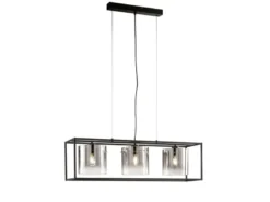 Pendelleuchte SAMU 3-flammig Schwarz mit Rauchglas, Breite 90cm