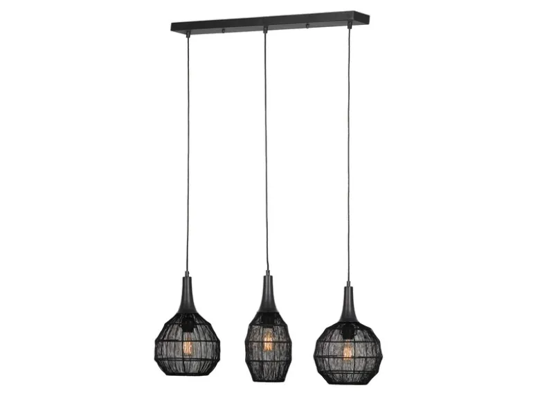 Pendelleuchte SORAYA 3-flammig mit Drahtgeflecht Schwarz, Breite 86cm