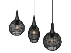 Pendelleuchte SORAYA 3-flammig mit Drahtgeflecht Schwarz, Breite 86cm