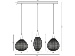 Pendelleuchte SORAYA 3-flammig mit Drahtgeflecht Schwarz, Breite 86cm