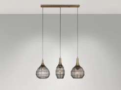 Pendelleuchte SORAYA 3-flammig mit Drahtgeflecht Altmessing, Breite 86cm
