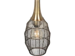 Pendelleuchte SORAYA mit Drahtgeflecht Lampenschirm Oval Altmessing, Ø 26cm