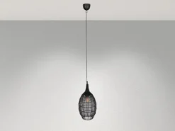 Pendelleuchte SORAYA mit Drahtgeflecht Lampenschirm Oval Schwarz, Ø 26cm