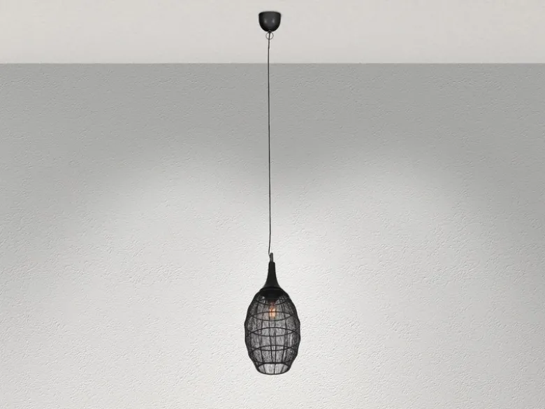 Pendelleuchte SORAYA mit Drahtgeflecht Lampenschirm Oval Schwarz, Ø 26cm