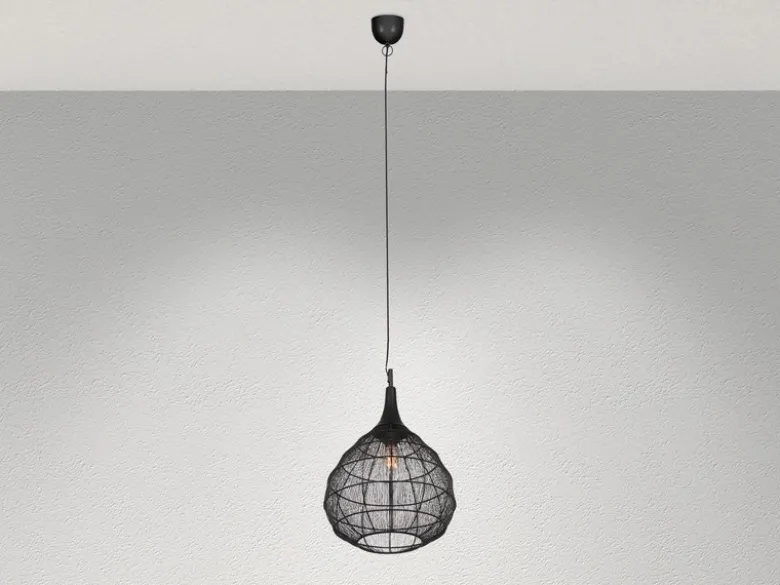 Pendelleuchte SORAYA mit Drahtgeflecht Lampenschirm Schwarz, Ø 42cm