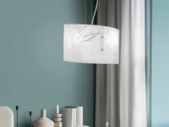 Pendelleuchte SPIRELLI mit satiniertem Glas Lampenschirm mit Dekor, B: 40cm
