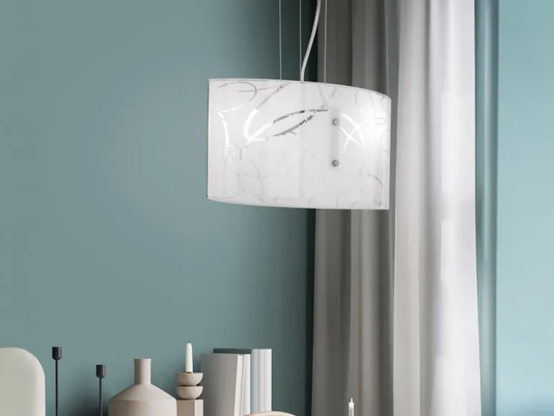 Pendelleuchte SPIRELLI mit satiniertem Glas Lampenschirm mit Dekor, B: 40cm